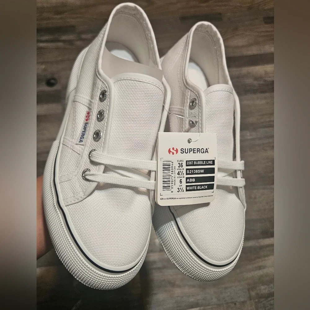 🩷💙Superga  2287 Bubble Line White-Black Size 6‎ Women 4.5 Men❤️💙